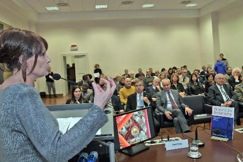 L'assessore regionale alla Ricerca e Università Alessia Rosolen interviene a Trieste nel Palazzo della Regione alla presentazione del libro "Trieste for Science"